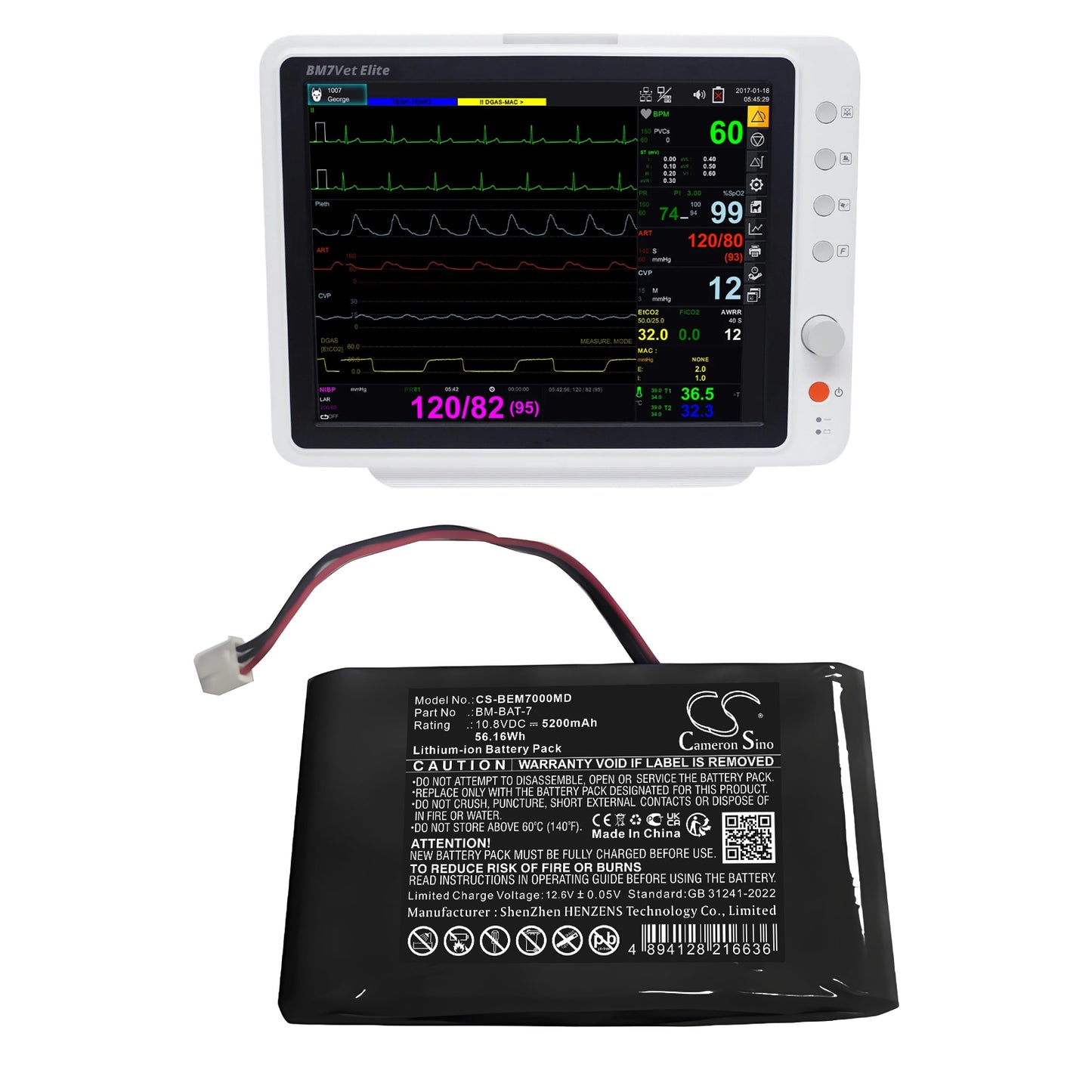 5200mAh 68L335-BIO-S, BM-BAT-7 Battery for Bionet BM7 Vet Elite