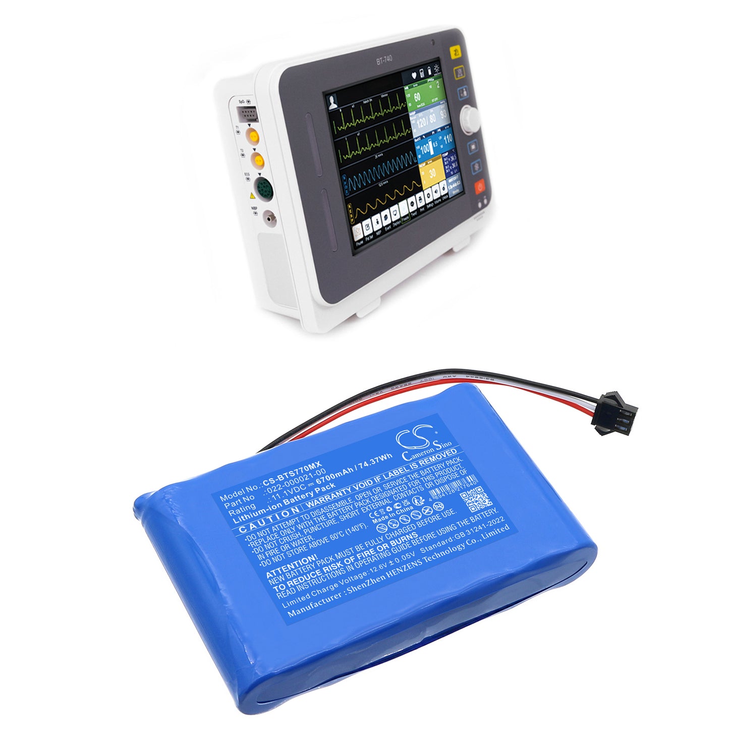 6700mAh 022-000021-00 Battery for Bistos BT-740 Pulse Oximeter, BT-770 Pulse Oximeter