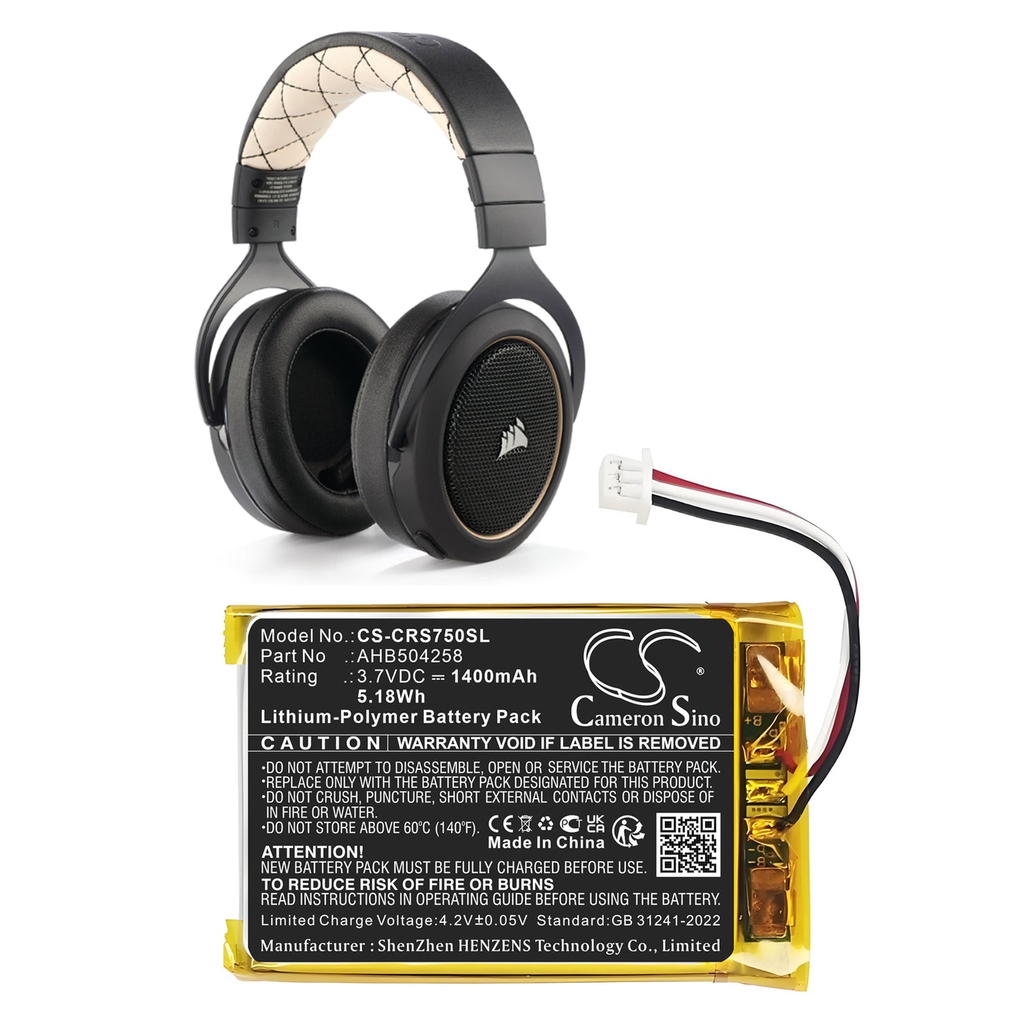 1400mAh AHB504258 Battery for Corsair HS70, HS70SE, HS75 XB, Void Pro RGB SE, Virtuoso RGB Wireless SE