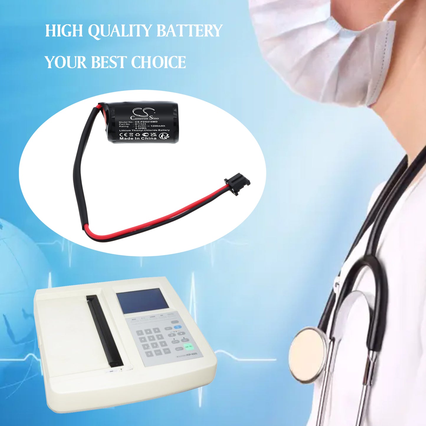 1200mAh B11524, OM11524 Battery for Fukuda Denshi FCP-4101 ECG Memory