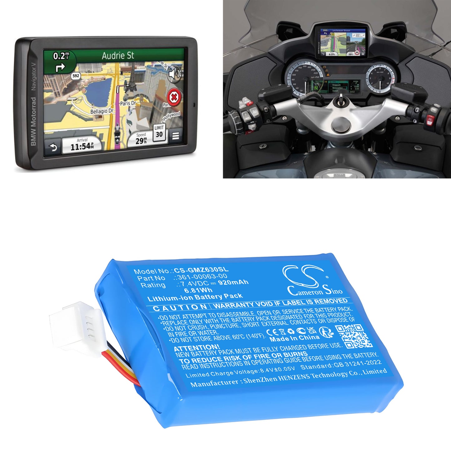 920mAh 361-00063-00 Battery for BMW Motorrad Navigator V, Navigator VI 6 Endurance, Garmin Zumo