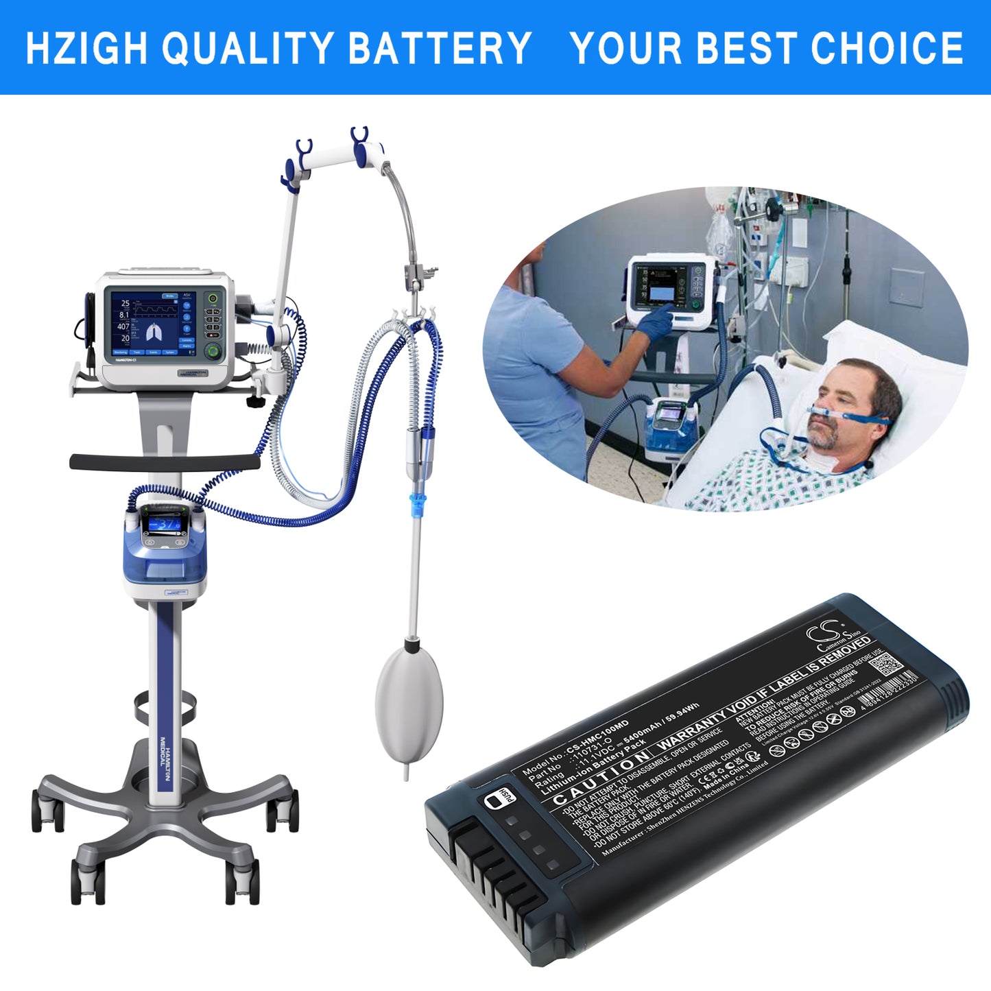 5400mAh 110731-O, 369108 Battery for Hamilton C1, MRI1, T1