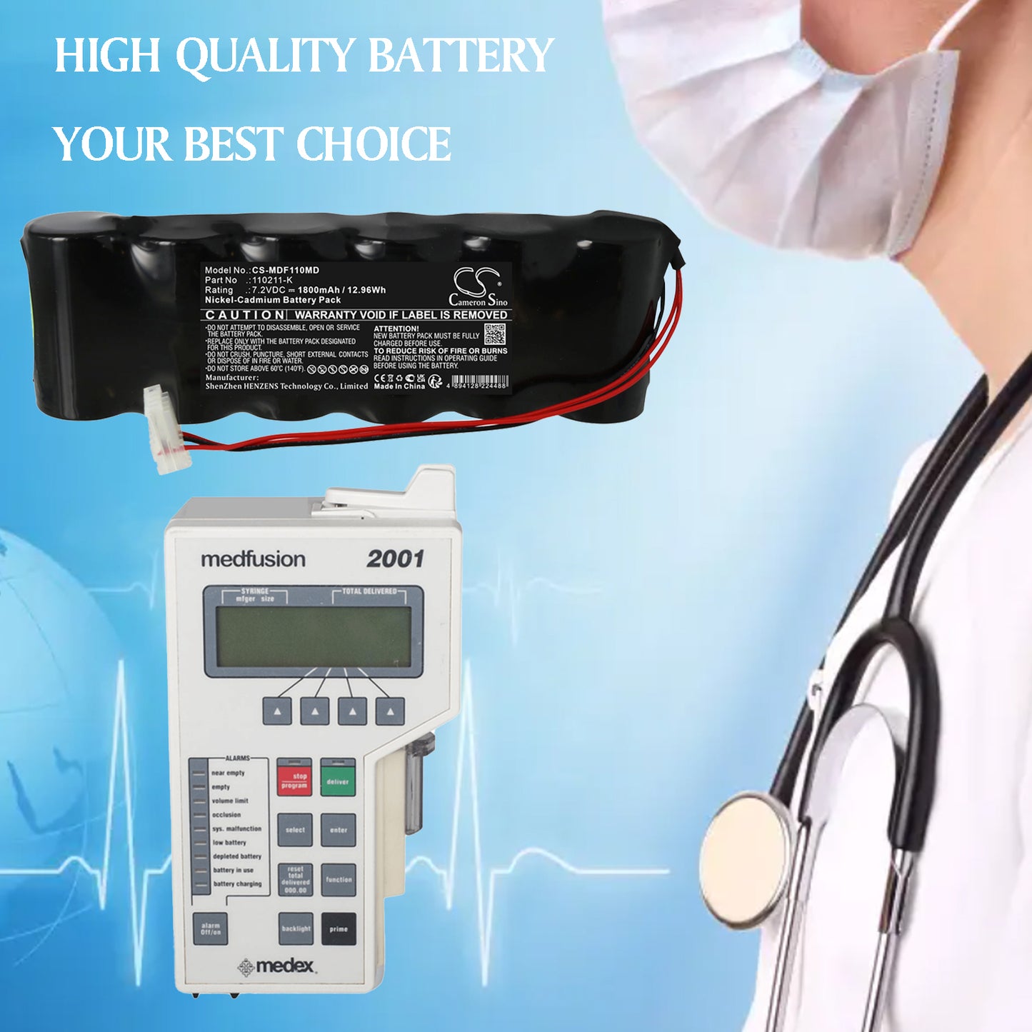 1800mAh 110211-K Battery for Medfusion Infusor 2001, Infusor 2010 Pump