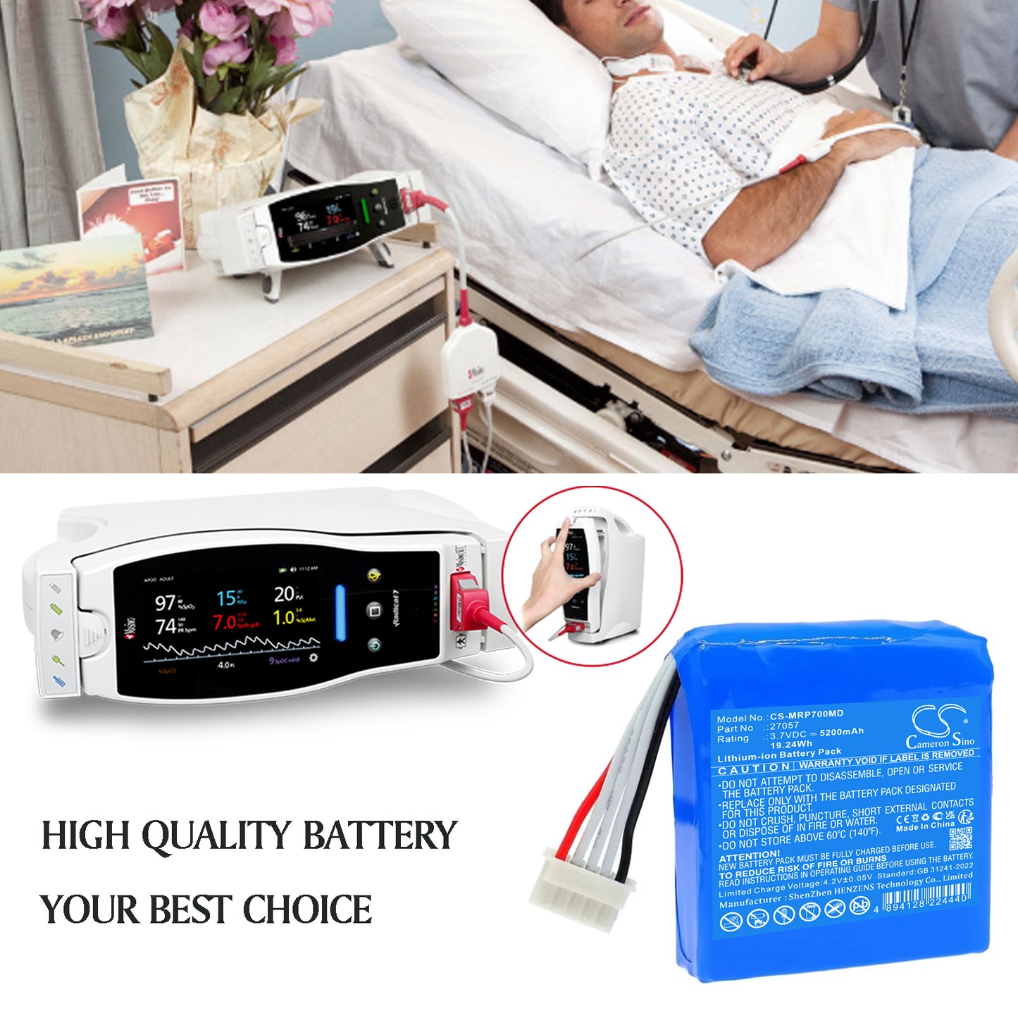 5200mAh 27057 (LP-BPXMASI1S2P), 32002005131 Battery for Masimo RDS-7 Radical 7 Pulse Oximeter