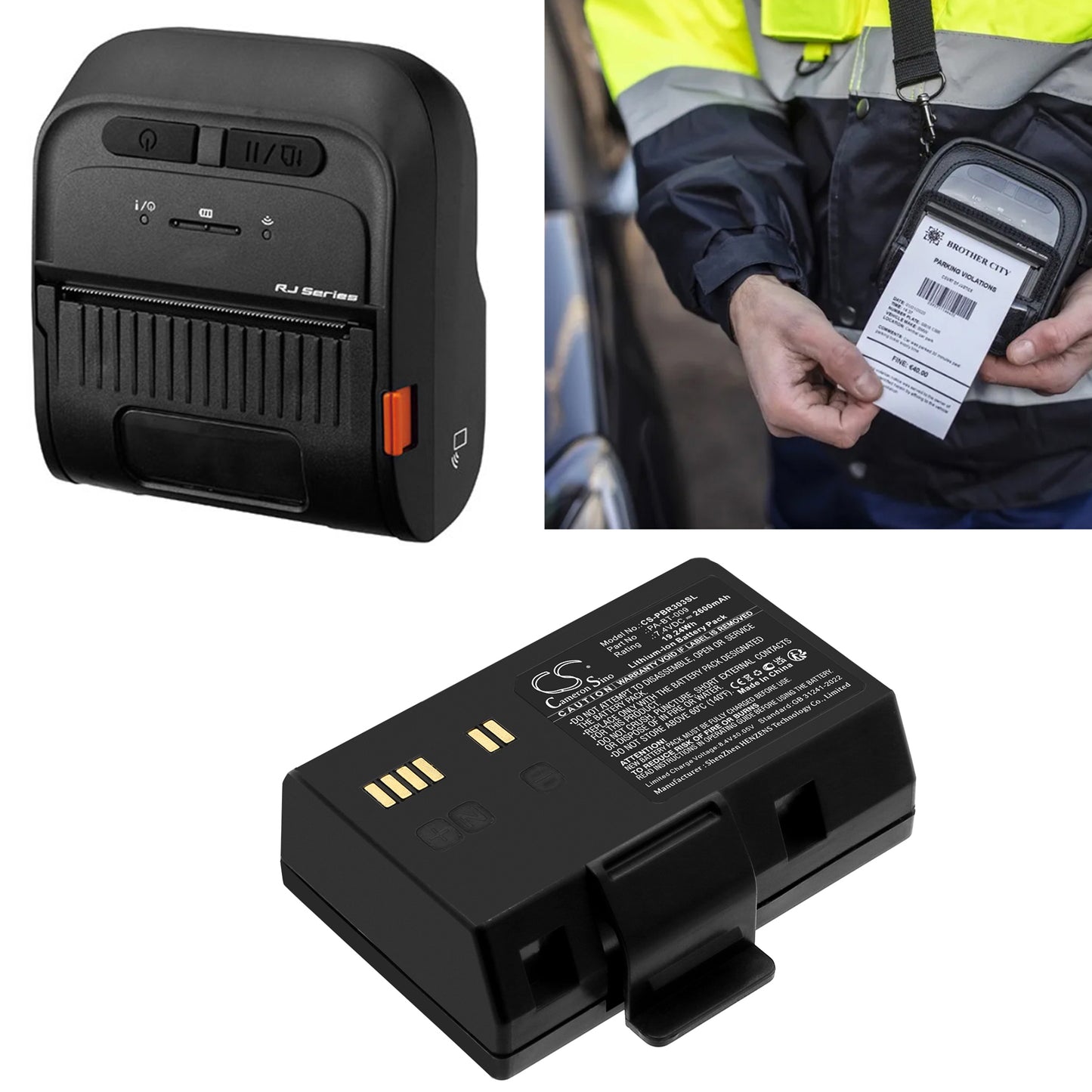 2600mAh PA-BT-009, PA-BT-010 Battery for Brother RJ-3035B, RJ-3055WB