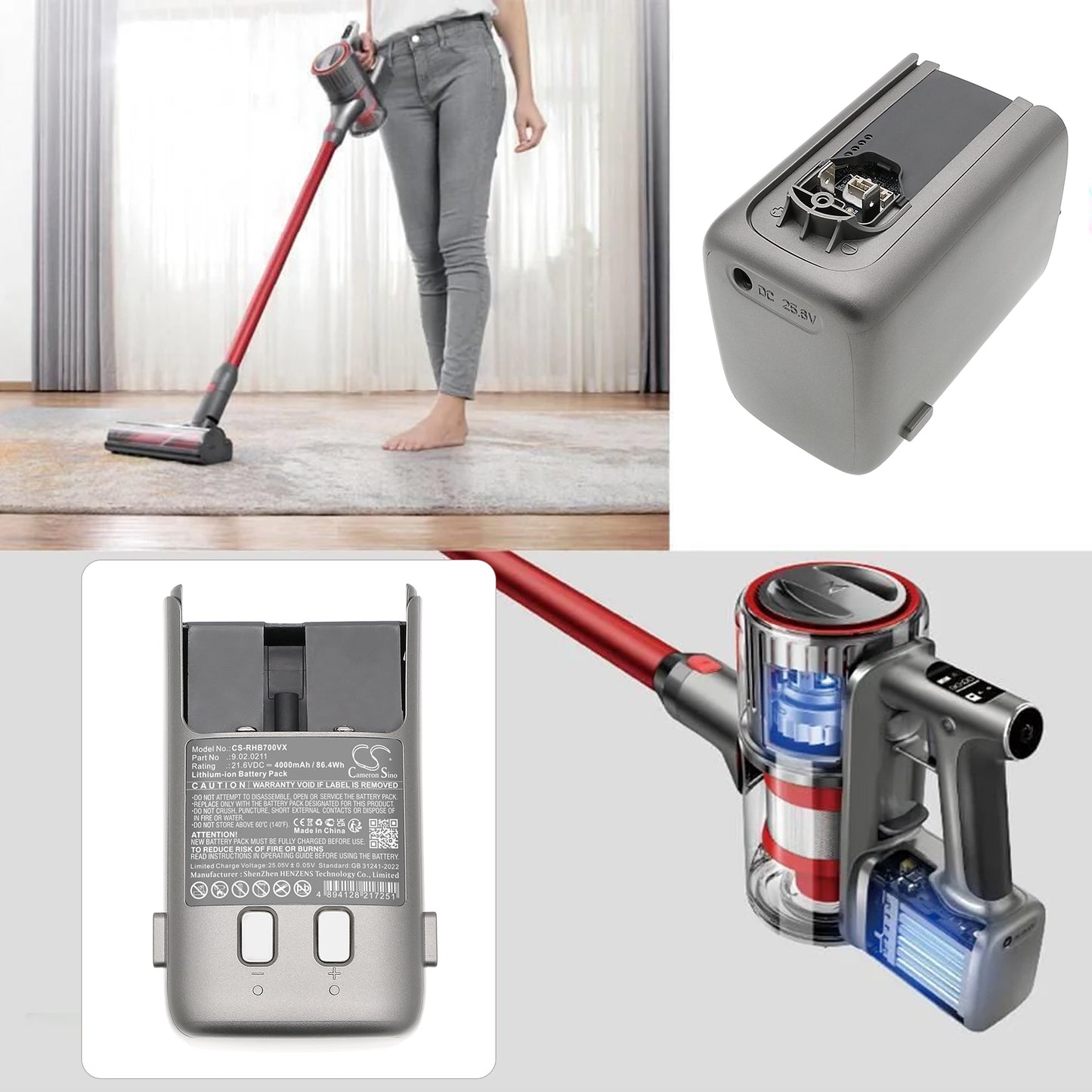 4000mAh 9.02.0211, R200002-17W Battery for Roborock H7, H7M1A