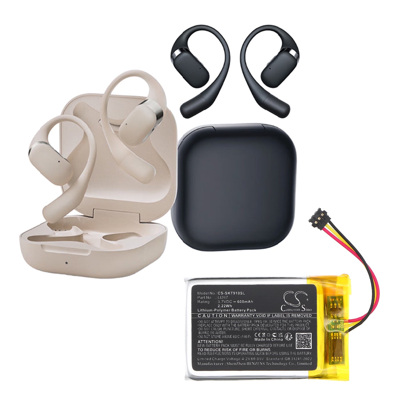 600mAh LI267 Battery for Shokz OpenFit T910 Charging Case