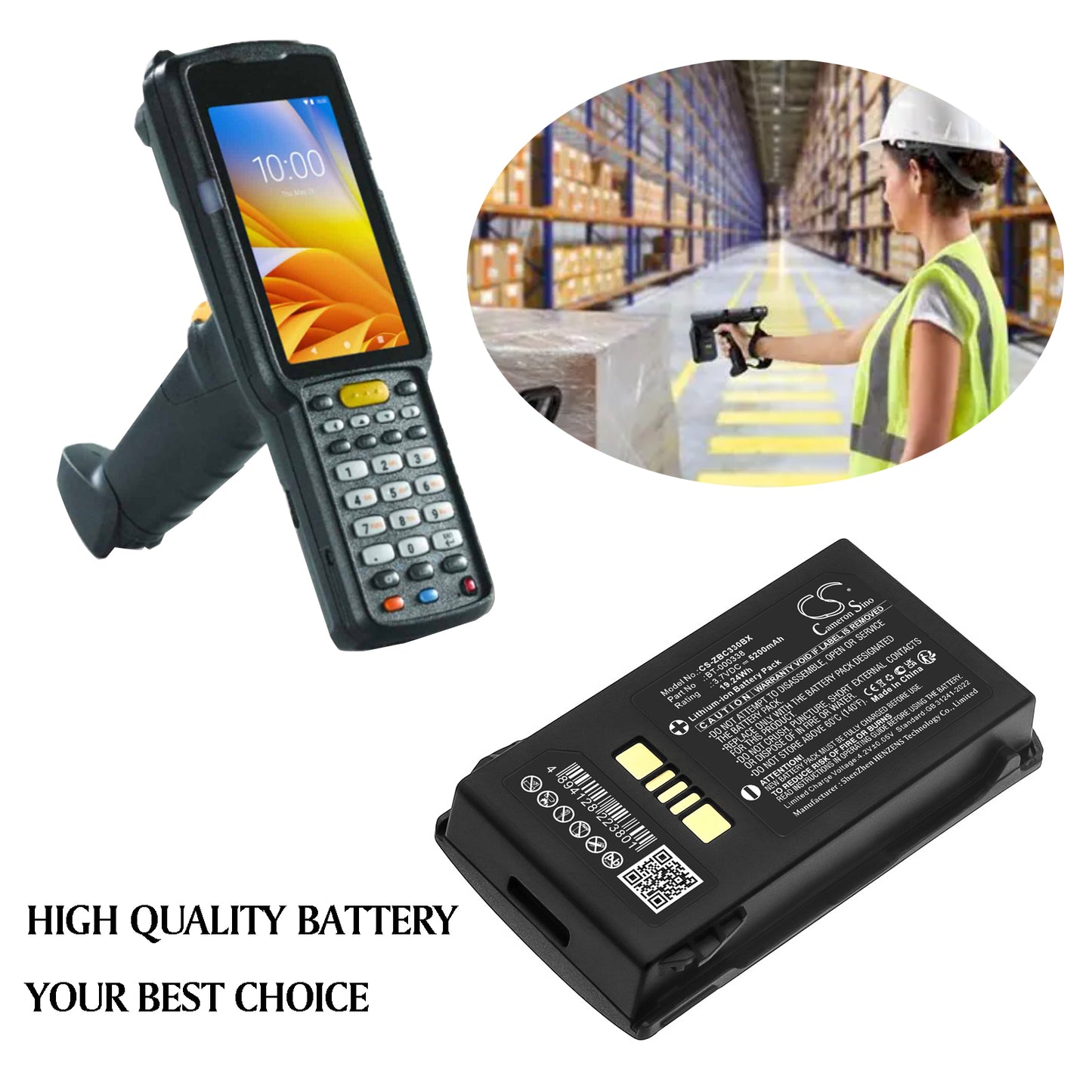 5200mAh BT-000337, BT-000338, BTRY-MC33-27MA-01 Battery for Zebra MC33, MC330, MC3300, MC330K, MC330M