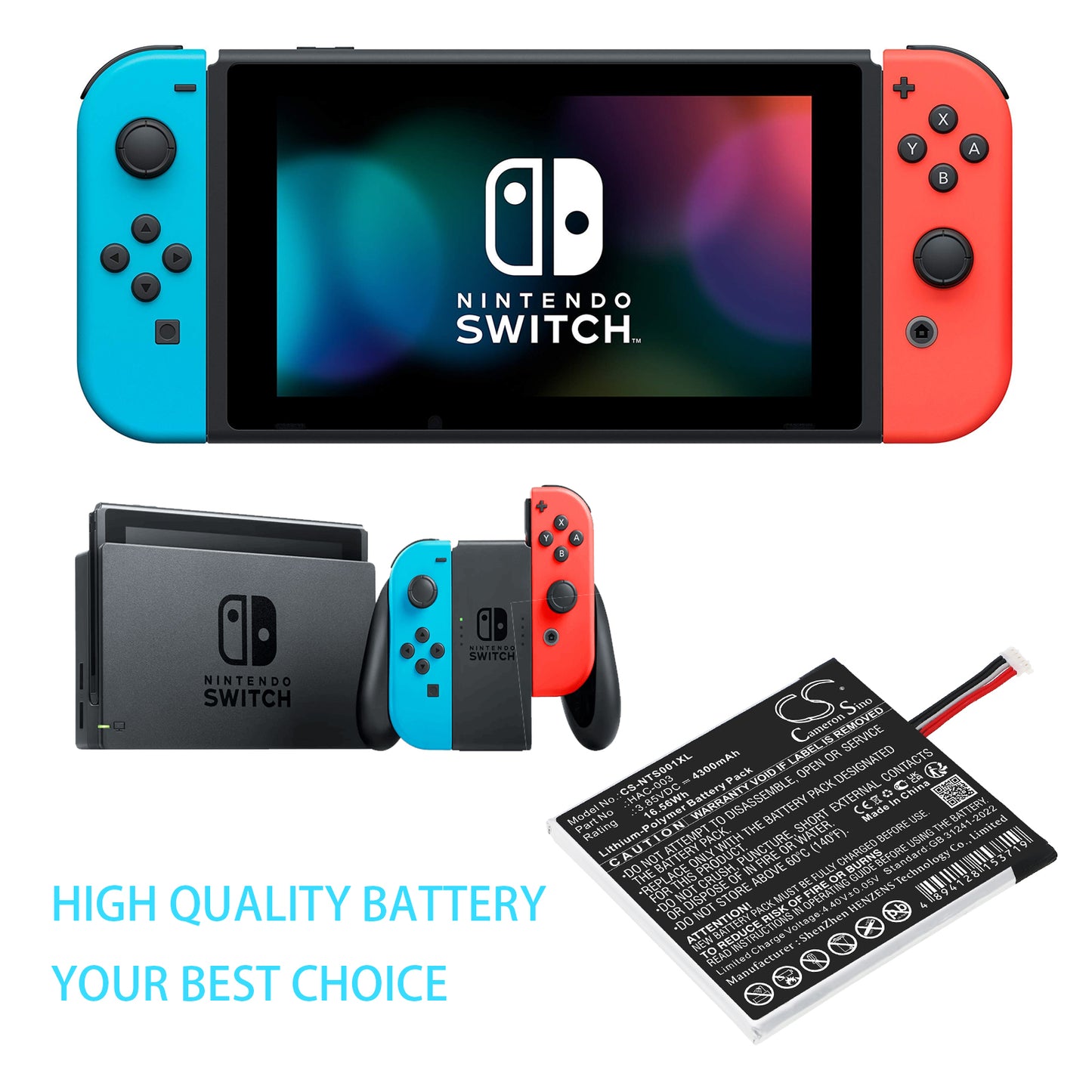 4300mAh HAC-003, HAC-A-BPHAT-C0 High Capacity Battery for Nintendo Switch HAC-001, HAC-S-JP/EU-C0
