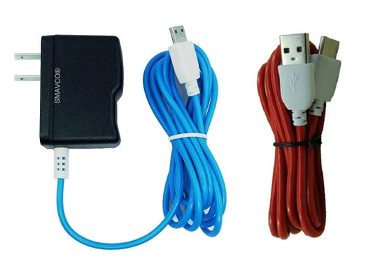 smavco Bundle AC to DC Wall Travel Home Power Charger Adapter and Red Data Sync USB Cable for NABi Jr and NABi XD Tablets, both 6.5 Feet (2 Meter) long (Blue)-SMAVtronics