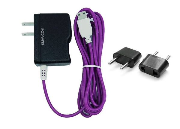 smavco bundle AC to DC Wall Travel Home Power Charger Adapter for NABi Jr and NABi XD Tablets with 6.5 Feet (2 Meter) Long Cord and Universal Europe Adapter Plug (Purple)