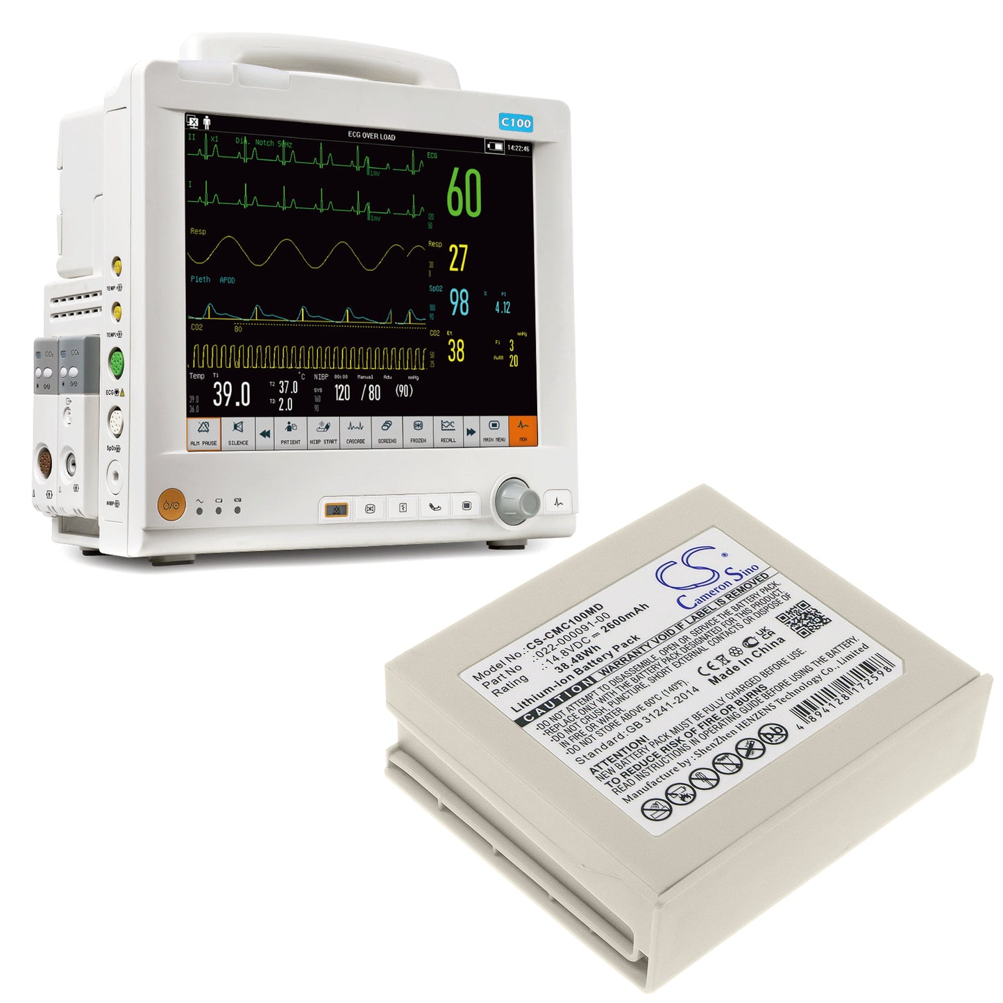 2600mAh 022-000091-00 Battery for Comen C100 Monitor-SMAVtronics