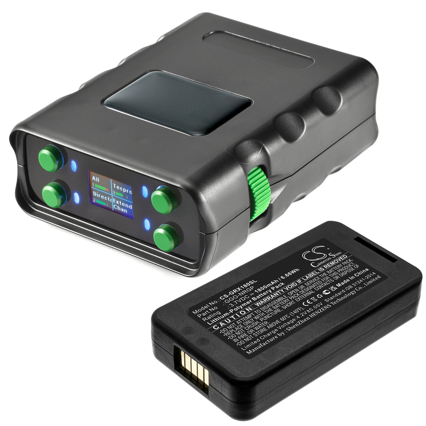 1800mAh GGO-NRGP Battery for Green-GO WBPX Wireless Beltpack-SMAVtronics