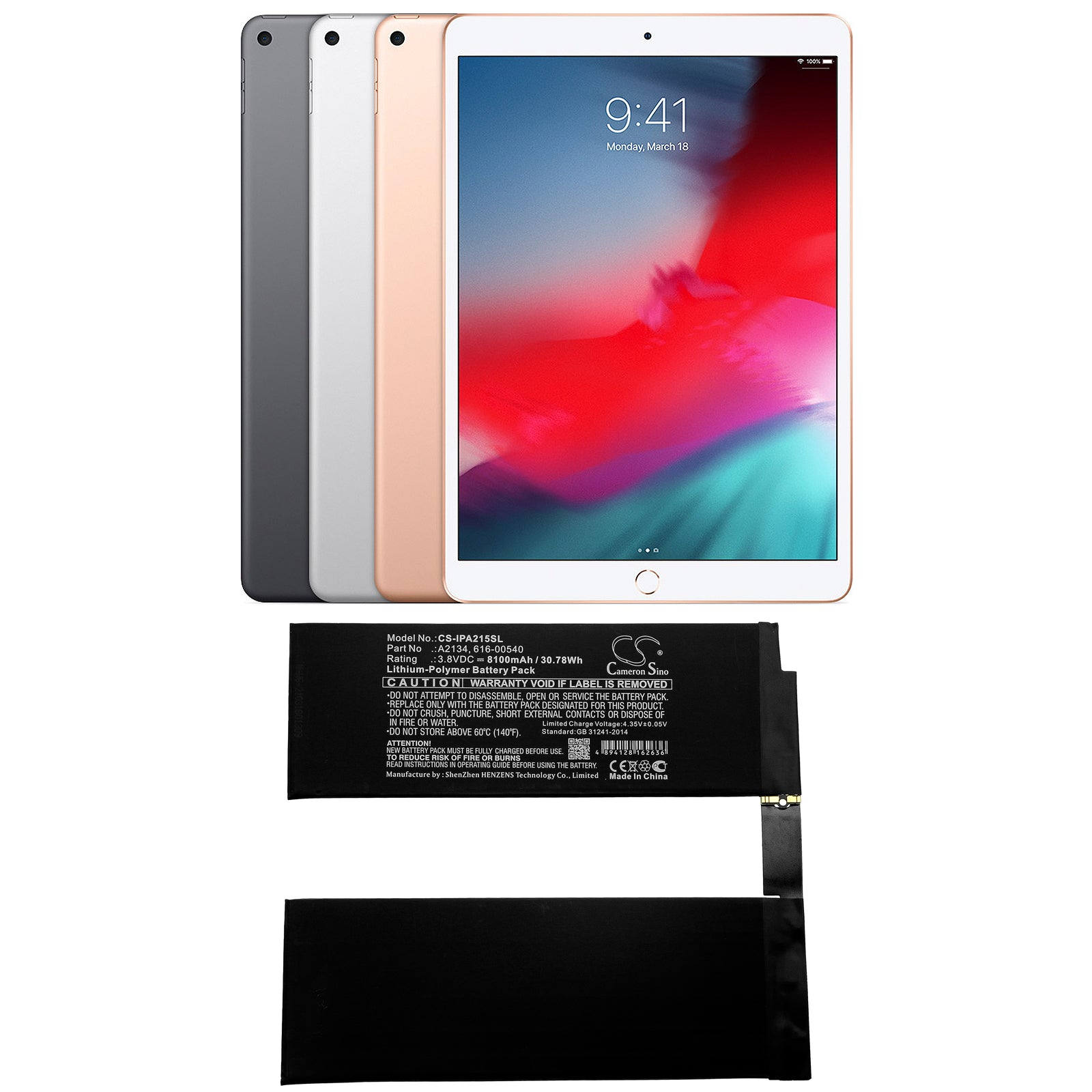 8100mAh 616-00540, A2134 Battery for Apple iPad A2123, A2152, A2154, iPad Air 10.5" 2019, iPad Air 3, iPad Air 3 2019-SMAVtronics