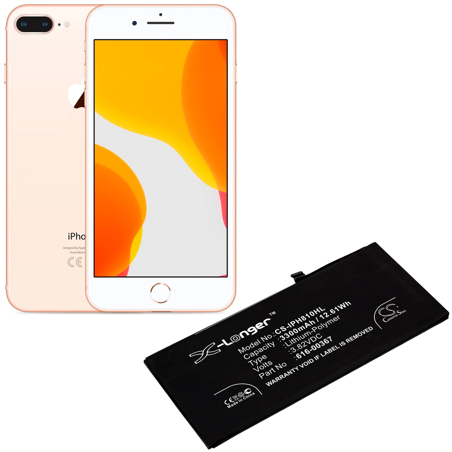 3300mAh 616-00367 High Capacity Battery for Apple iPhone 8 Plus iPhone 8+ A1864, MQ8D2LL/A, MQ8E2LL/A, MQ8F2LL/A, MQ8G2LL/A, MQ8H2LL/A, MQ8J2LL/A-SMAVtronics