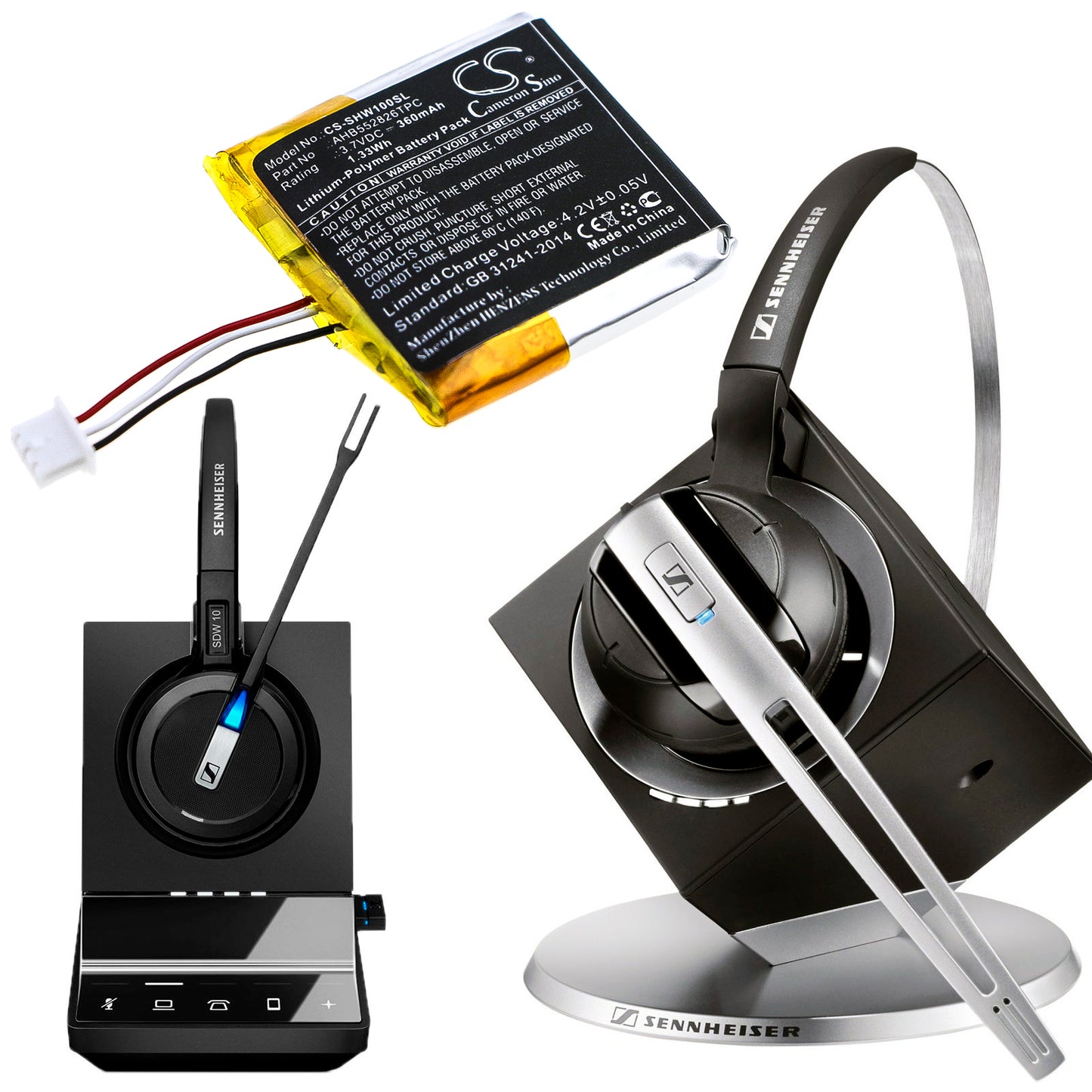 360mAh AHB552826TPC Battery for Sennheiser DW 10, SDW 10, SDW 10 HS, SDW 5013, SDW 5014, SDW 5015, SDW 5016-SMAVtronics