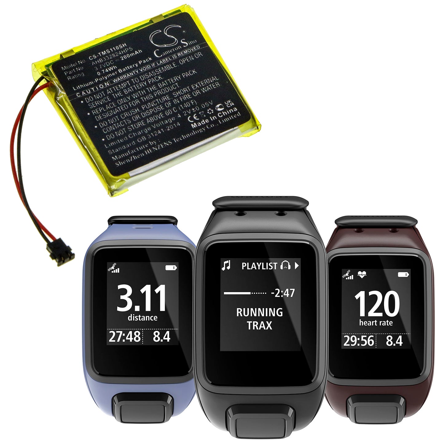 200mAh AHB332824HPS Battery for TomTom Spark Cardio + Music GPS, Spark Cardio 2 + Music GPS-SMAVtronics