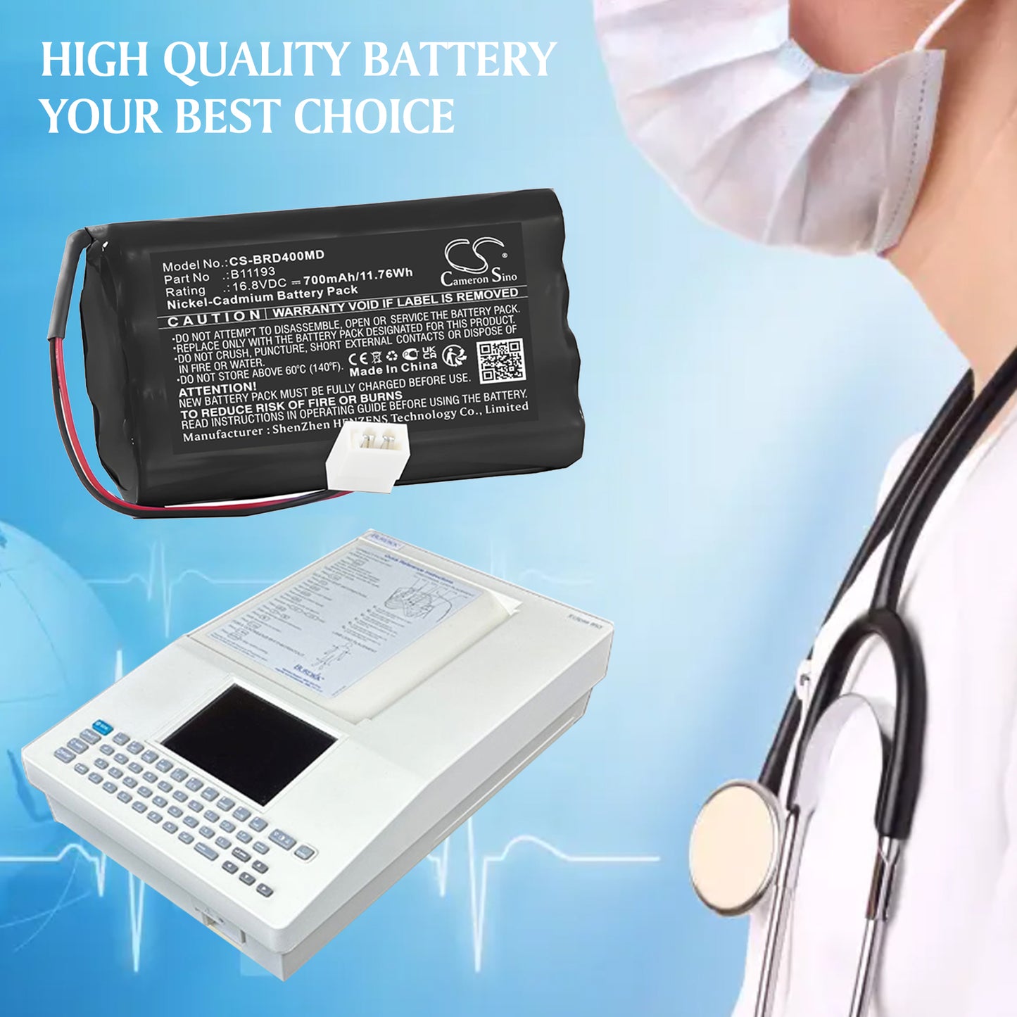 700mAh B11193, 862988, 863696, EE050443, MED2092, OM11193 Battery for Burdick 400, 4i EKG, 850, 863-696, 92304, Cambridge Eclipse 4, 4I, 400, 850, LE, LE II