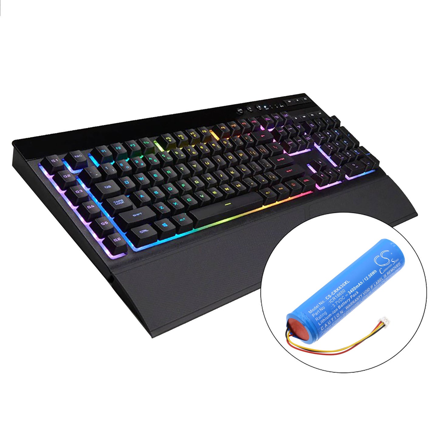 3400mAh ICR18650 Battery for Corsair K57 RGB Wireless Gaming Keyboard, K63 Wireless Mechanical Gaming Keyboard