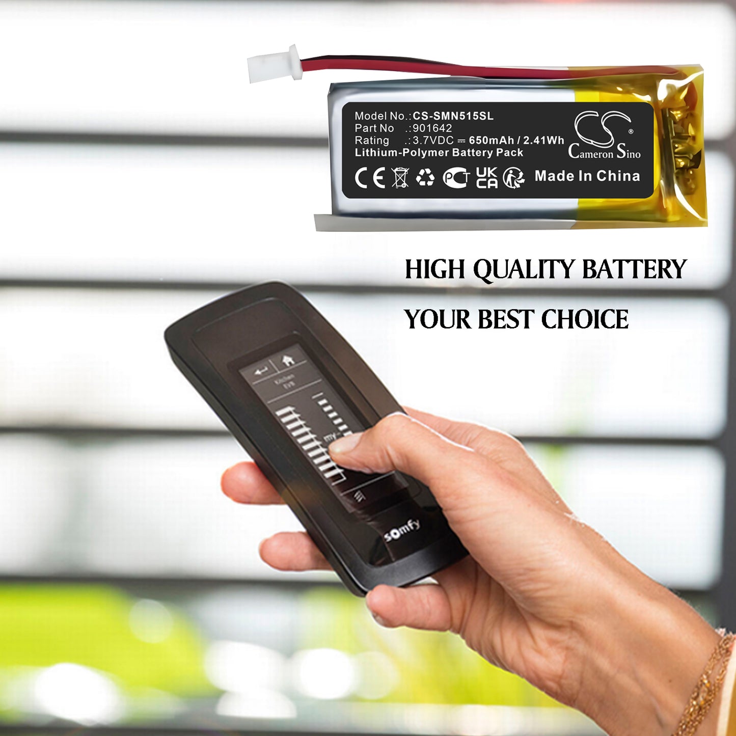 650mAh 901642 Battery for Somfy 5121348A, 515657C Nina Timer IO