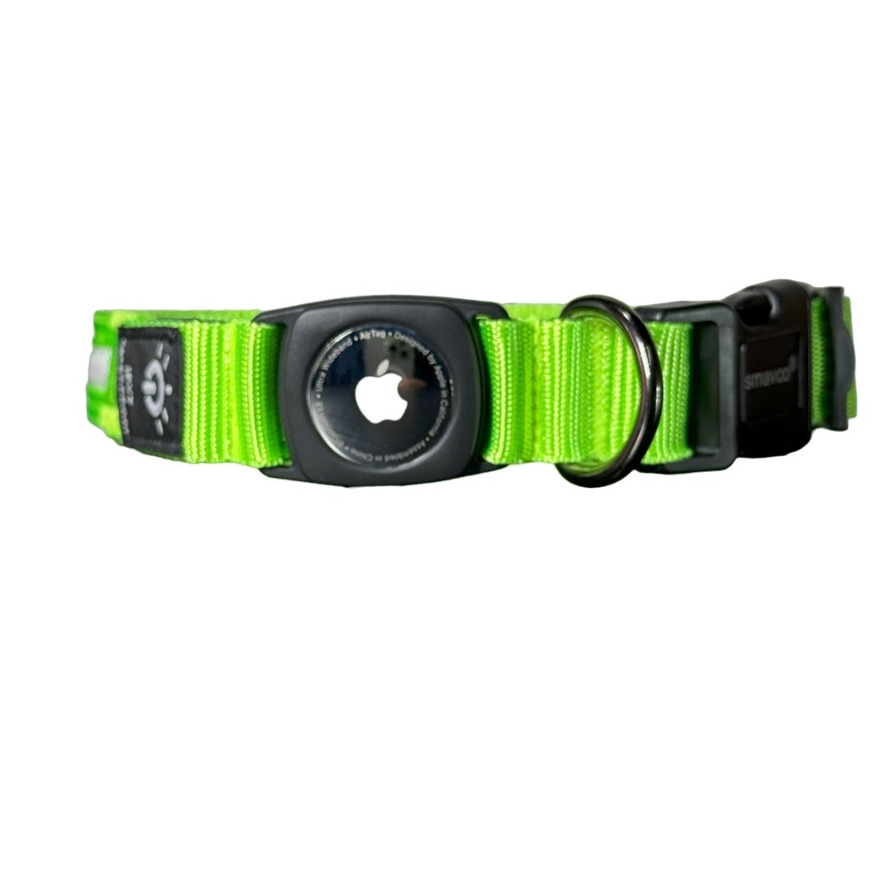 Airtag Holder LED Dog Collar Rechargeable, Waterproof, Adjustable, Soft, Reflective-SMAVtronics
