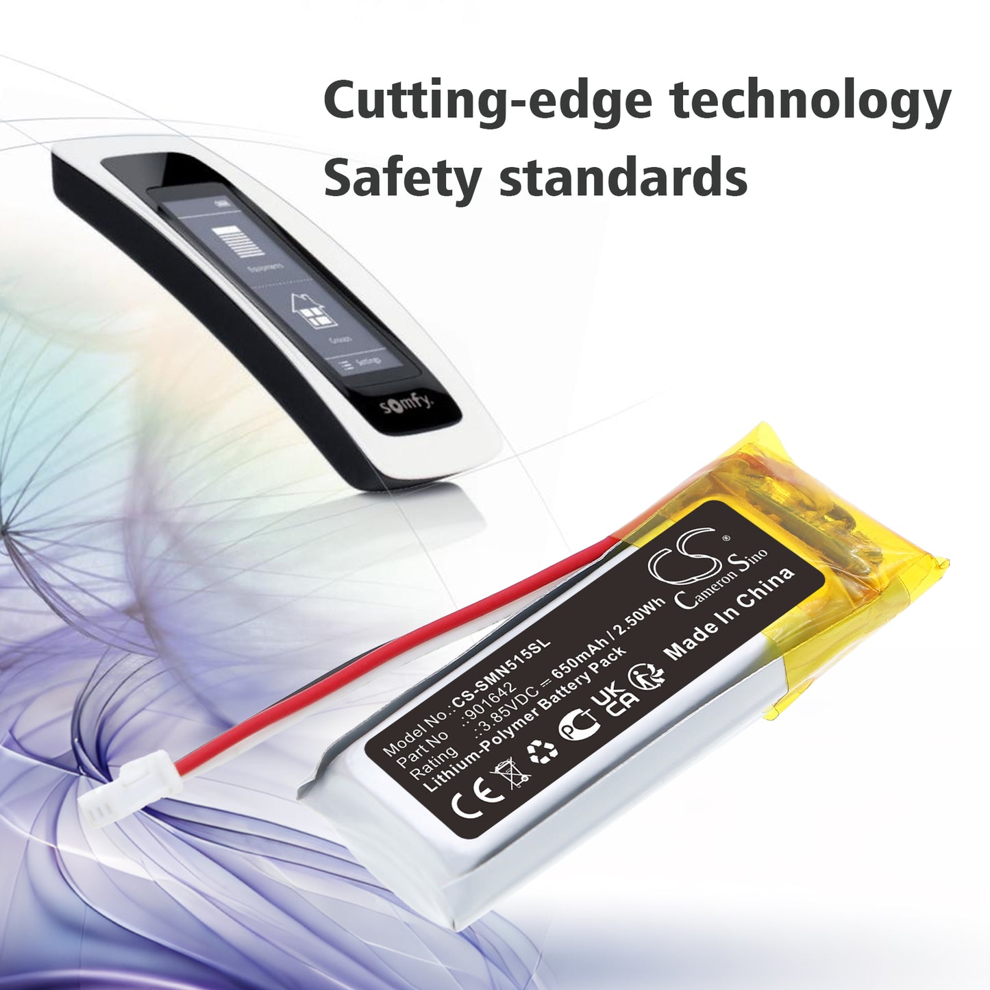 650mAh 901642 Battery for Somfy 5121348A, 515657C Nina Timer IO