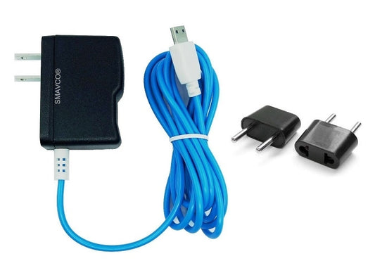 smavco bundle AC to DC Wall Travel Home Power Charger Adapter for NABi Jr and NABi XD Tablets with 6.5 Feet (2 Meter) Long Cord and Universal Europe Adapter Plug (Blue)-SMAVtronics