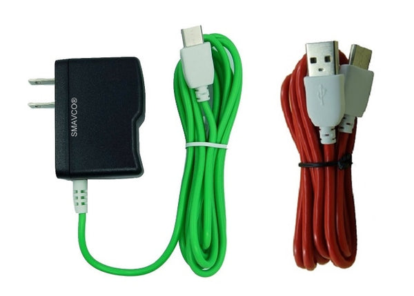 smavco Bundle AC to DC Wall Travel Home Power Charger Adapter and Red Data Sync USB Cable for NABi Jr and NABi XD Tablets, both 6.5 Feet (2 Meter) long (Green)