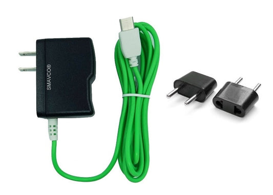 smavco bundle AC to DC Wall Travel Home Power Charger Adapter for NABi Jr and NABi XD Tablets with 6.5 Feet (2 Meter) Long Cord and Universal Europe Adapter Plug (Green)-SMAVtronics