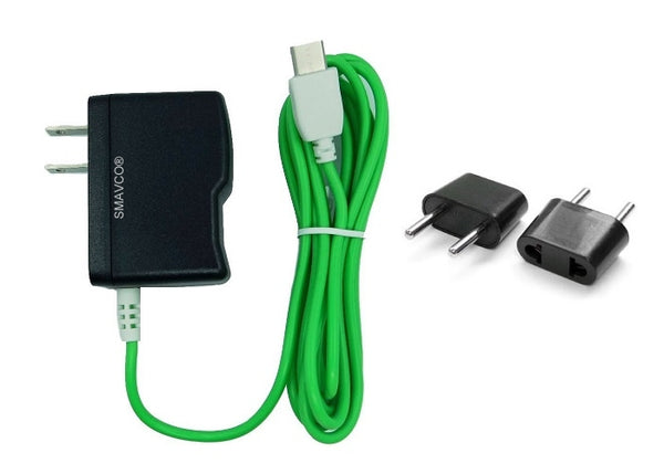 smavco bundle AC to DC Wall Travel Home Power Charger Adapter for NABi Jr and NABi XD Tablets with 6.5 Feet (2 Meter) Long Cord and Universal Europe Adapter Plug (Green)