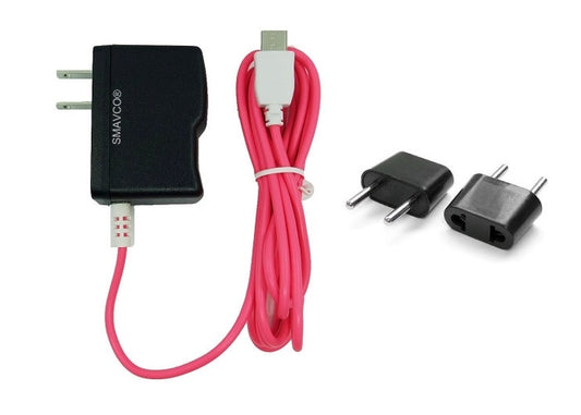 smavco bundle AC to DC Wall Travel Home Power Charger Adapter for NABi Jr and NABi XD Tablets with 6.5 Feet (2 Meter) Long Cord and Universal Europe Adapter Plug (Pink)-SMAVtronics