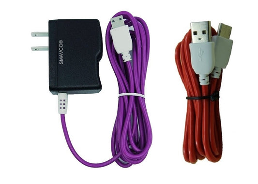 smavco Bundle AC to DC Wall Travel Home Power Charger Adapter and Red Data Sync USB Cable for NABi Jr and NABi XD Tablets, both 6.5 Feet (2 Meter) long (Purple)-SMAVtronics
