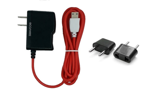 smavco bundle AC to DC Wall Travel Home Power Charger Adapter for NABi Jr and NABi XD Tablets with 6.5 Feet (2 Meter) Long Cord and Universal Europe Adapter Plug (Red)