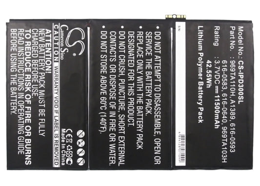 11500mAh 616-0586 Battery Apple iPad 3 3G, iPad 3 64GB Wi-Fi, iPad 3 64GB Wi-Fi 3G-SMAVtronics