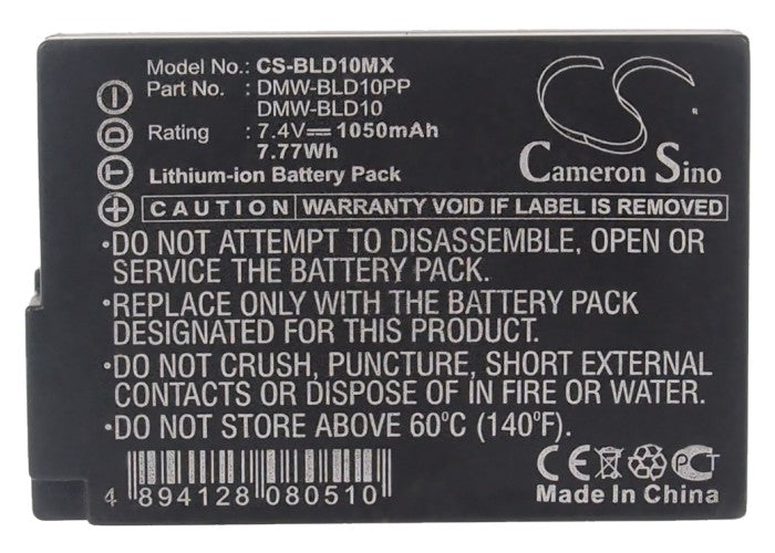 1050mAh DMW-BLD10 Battery for Panasonic Lumix DMC-GF2R, Lumix DMC-GF2S, Lumix DMC-GF2W-SMAVtronics