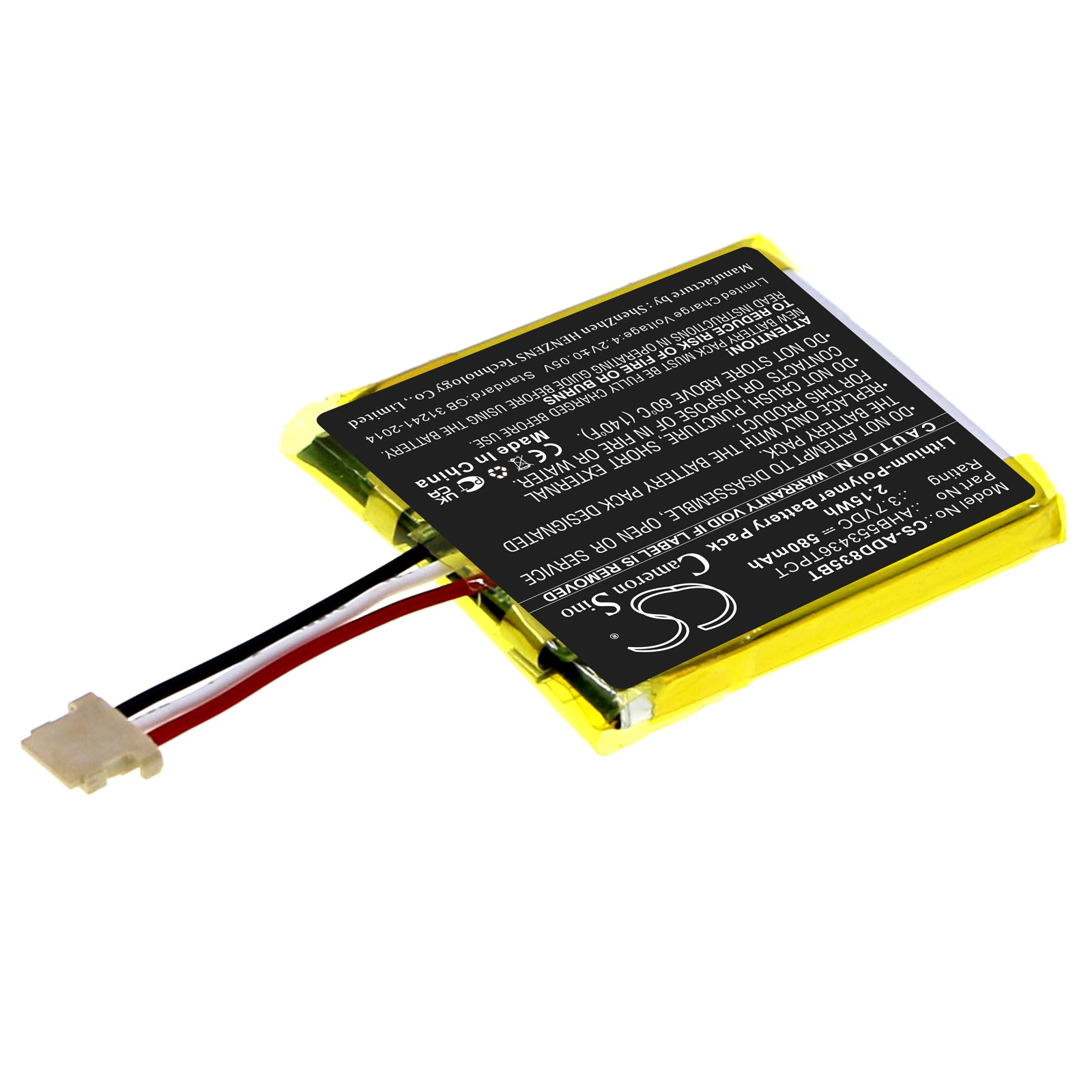 580mAh AHB553436TPCT Battery for ADT DBC835, DBC835-V2 Wireless HD Doorbell Camera-SMAVtronics