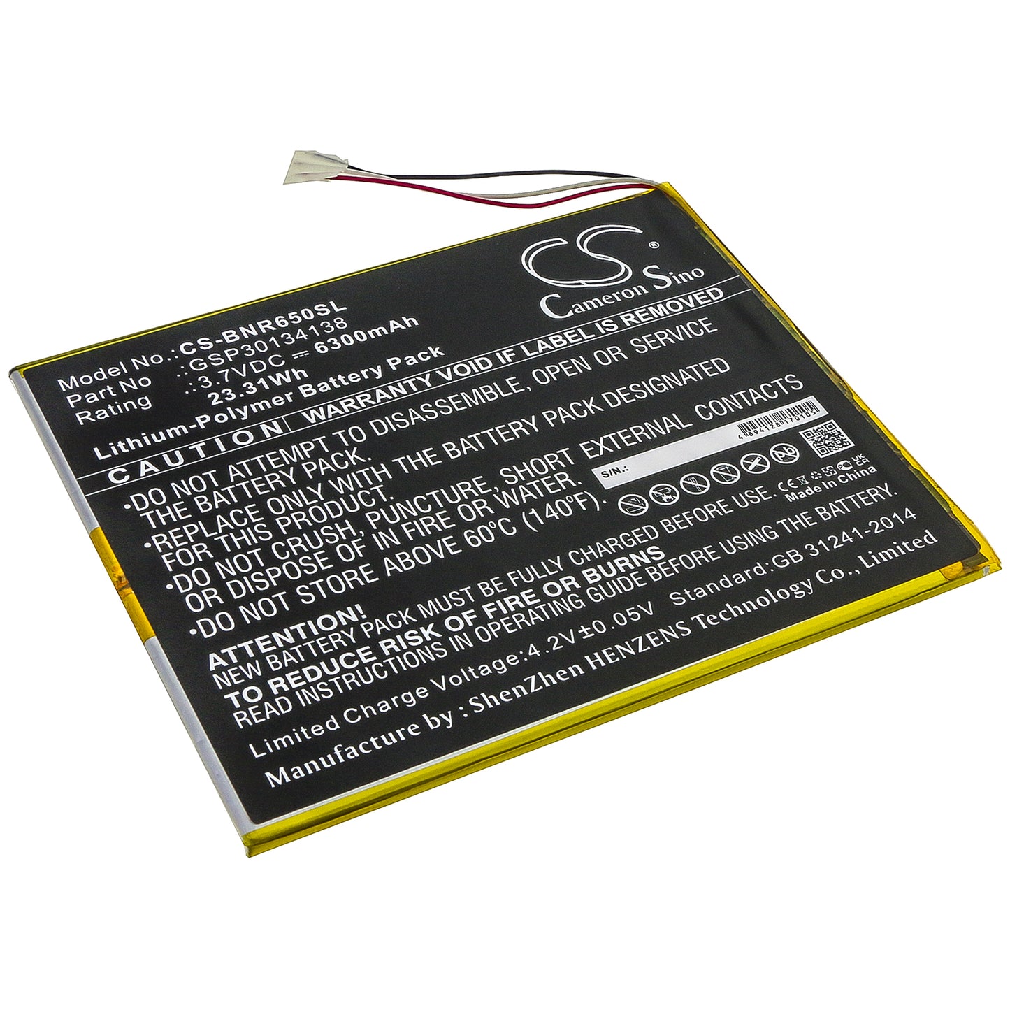 6300mAh GSP30134138 Battery for Barnes & Noble Nook 10.1 BNTV650-SMAVtronics