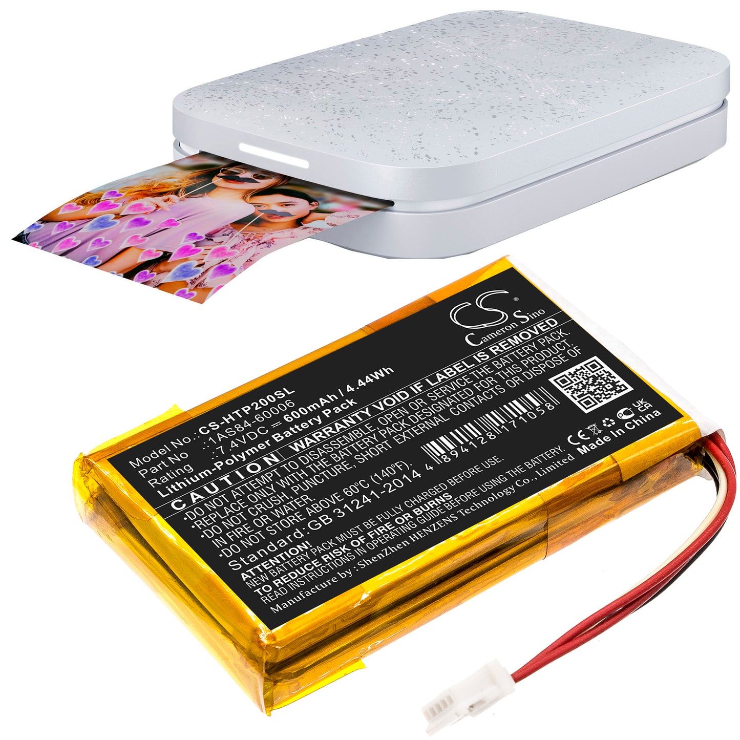 600mAh 1AS84-60006 Battery for HP Sprocket 200-SMAVtronics