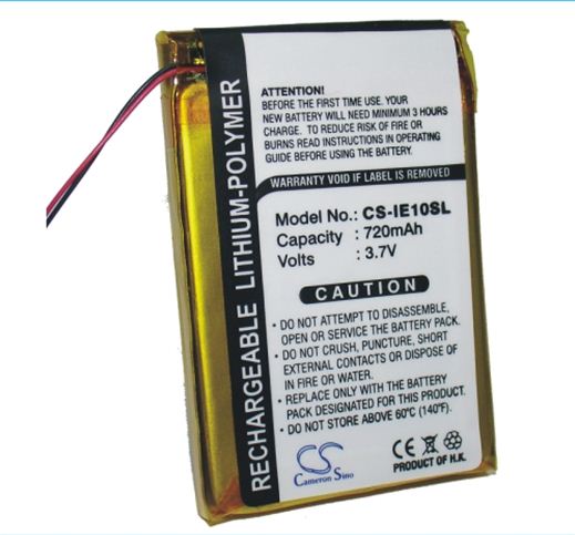 720mAh Li-Polymer Battery for iRiver E10, E10CT, HDD Jukebox, IRI-E10 MP3 Player-SMAVtronics