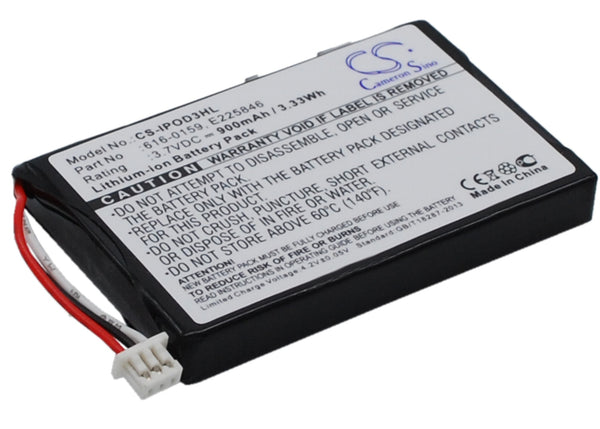 900mAh 616-0159 High Capacity Battery for APPLE iPOD 30GB M8948LL/A, iPOD 3rd Generation, iPOD 40GB M9245LL/A