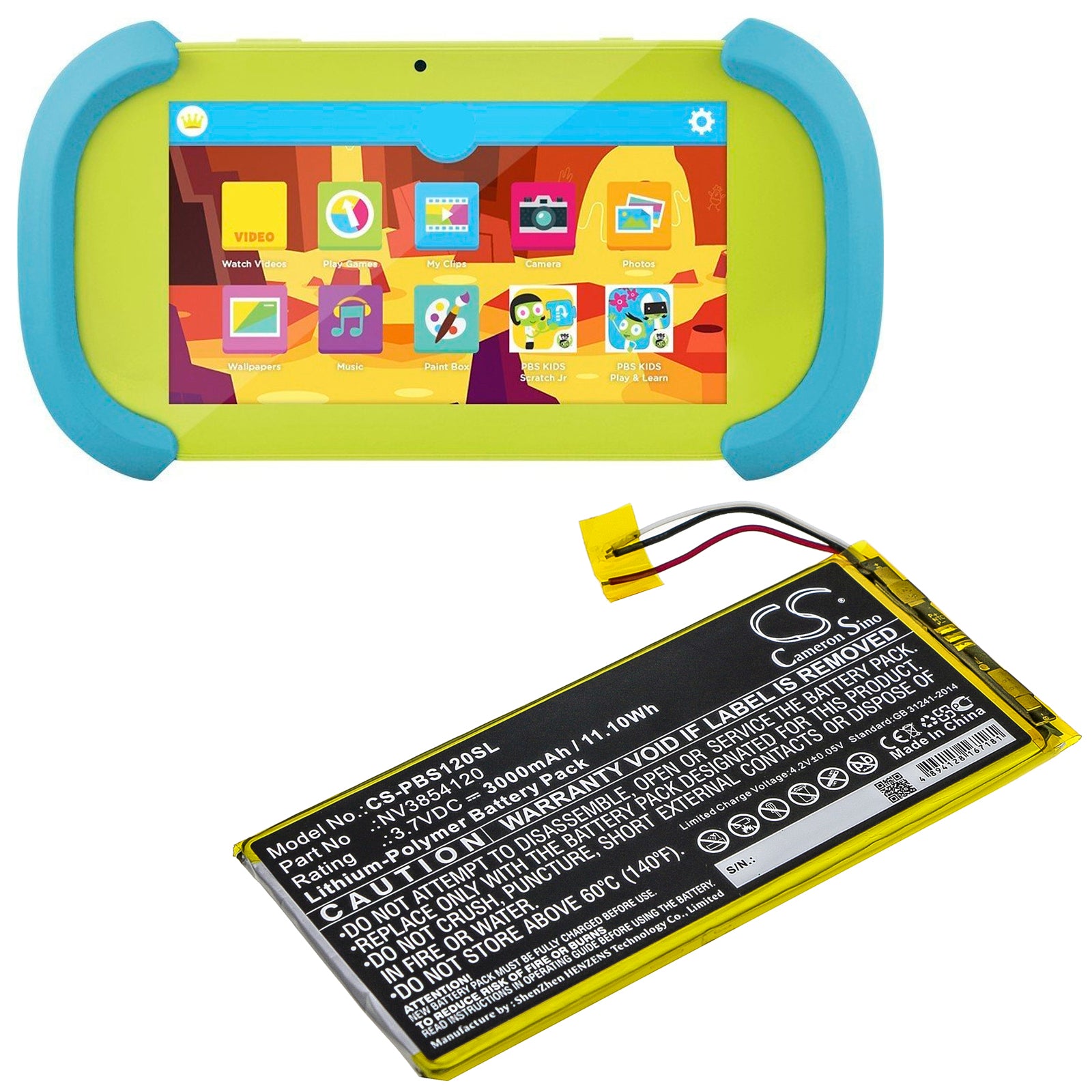 3000mAh NV3854120 Battery for PBS KIDS 7" Pad PBSKD12, PBKRWM5410-SMAVtronics