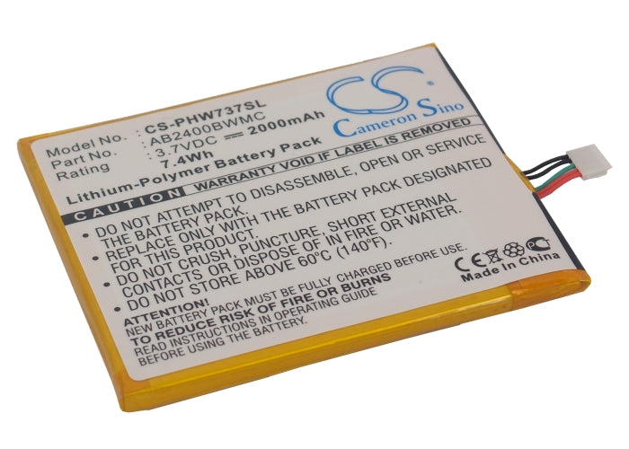 2000mAh AB2400BWMC Battery for Philips CTW737NAY, Xenium W737-SMAVtronics