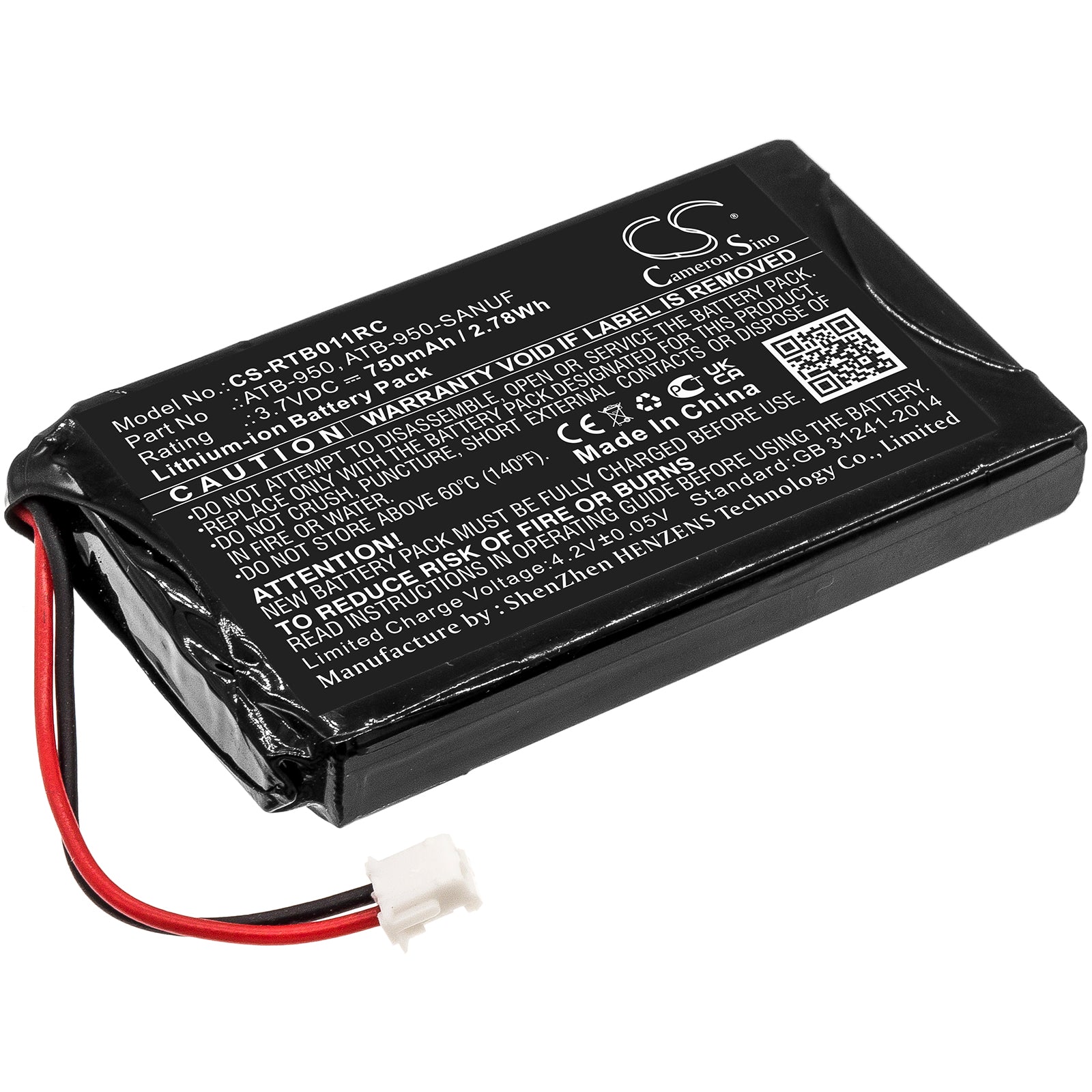 750mAh 40-210154-17, ATB-950, ATB-950-SANUF Battery RTI T1, T1B, T2, T2+, TheaterTouch-SMAVtronics