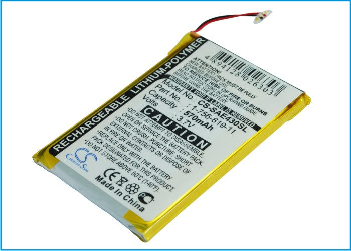 570mAh 1-756-819-11 Battery for Sony NW-E435, NW-E435F, NWZ-E436, NWZ-E436F, NWZ-E438F-SMAVtronics