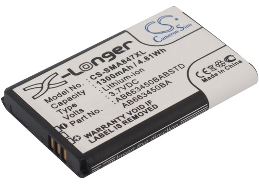 1300mAh AB663450BA High Capacity Battery for Samsung AT&T Rugby II A847, Rugby III, AT&T SGH-A847, AT&T SGH-A997-SMAVtronics