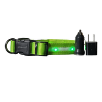 Airtag Holder LED Dog Collar Rechargeable, Waterproof, Adjustable, Soft, Reflective with USB Car & Wall Charger - Green